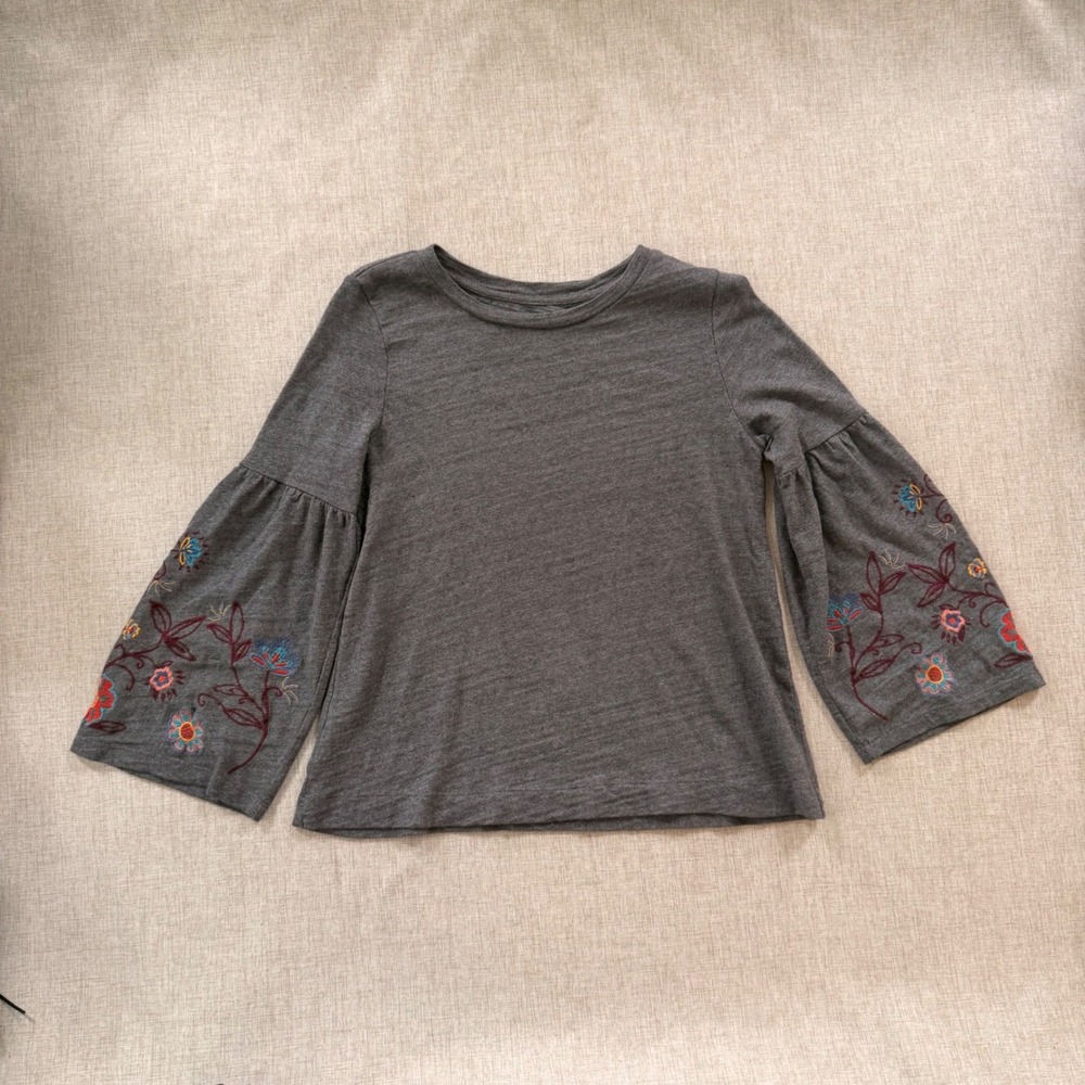 Loft Shirt Women's Floral Embroidered Bell Sleeve Boho 100% Cotton Bohemian fall